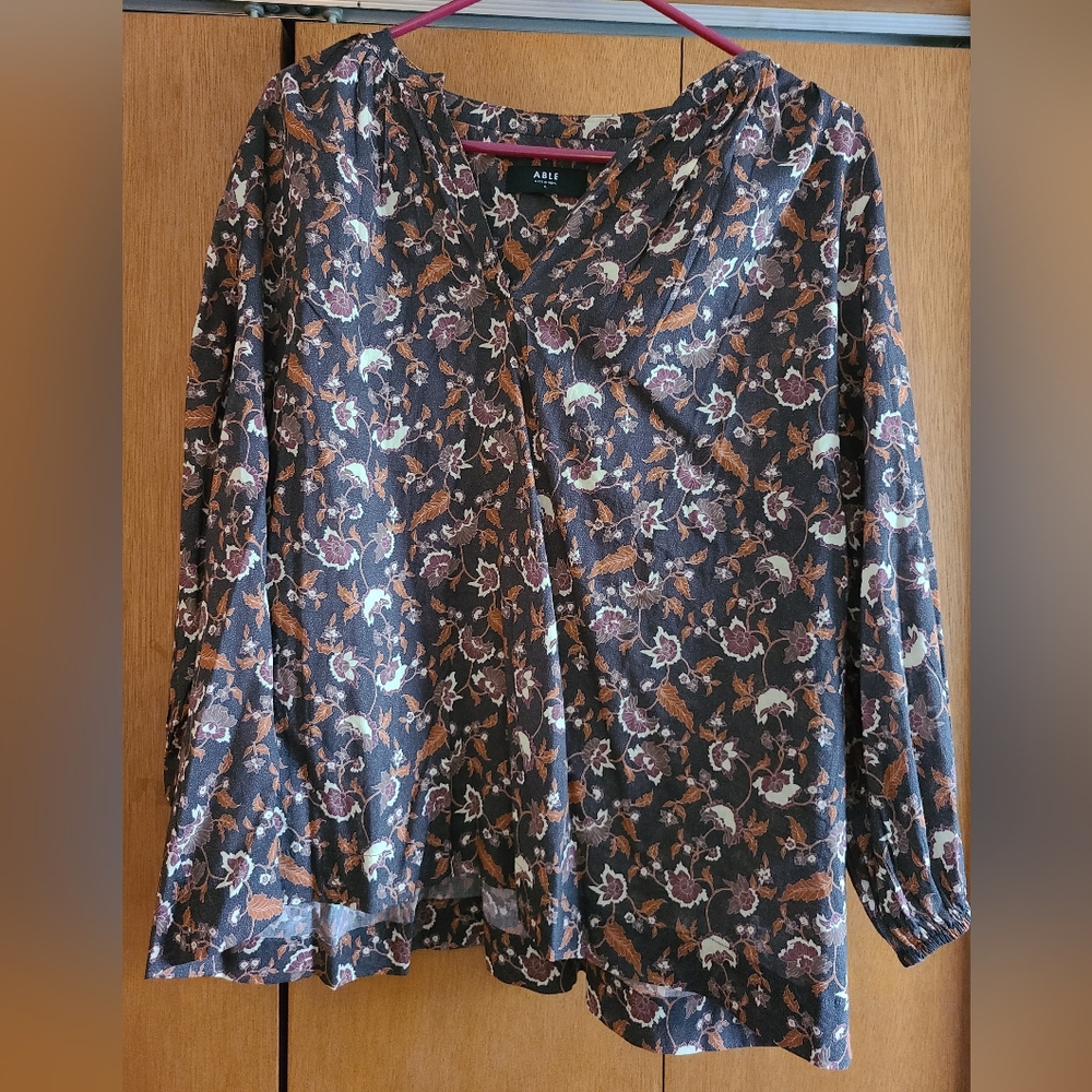 ABLE Clothing NWT Emma Blouse Black Vintage Floral XL